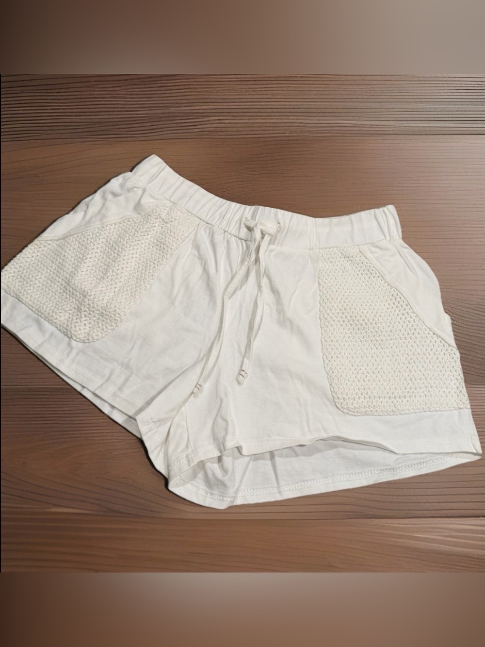 Vintage Havana Cream Knit-Pocket Drawstring Athletic Shorts